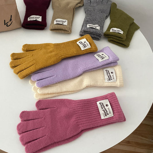 Women's Cloth Label Cute Five Finger Warm Riding Gloves