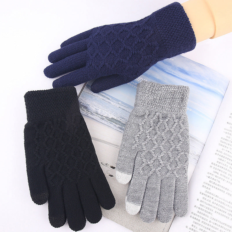 Men's Fleece-lined Thermal Knitting Wool Windproof Outdoor Driving Gloves