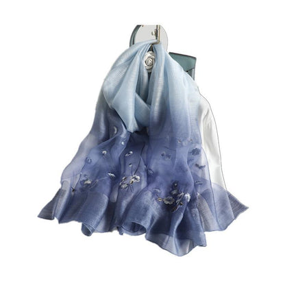 Wool Female Mulberry Embroidered Gradient Fashion Scarfs