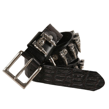 Men's Rock Metal Bullet Inlaid First Layer Cowhide Special Belts