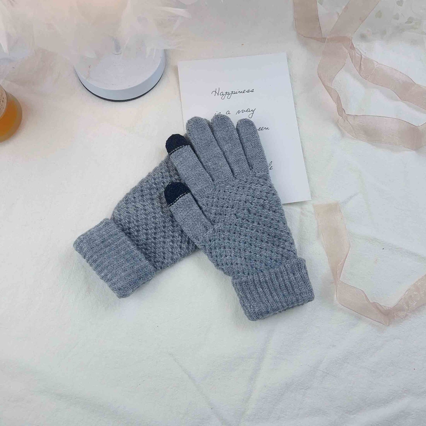 Women's & Men's Finger Wool Pure Color Warm Keeping Gloves