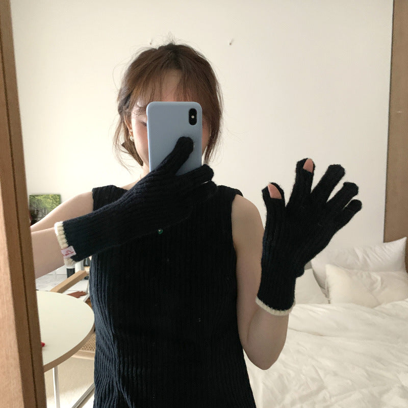 Women's Fashion Thick Fleece Cycling Knitted Half Gloves