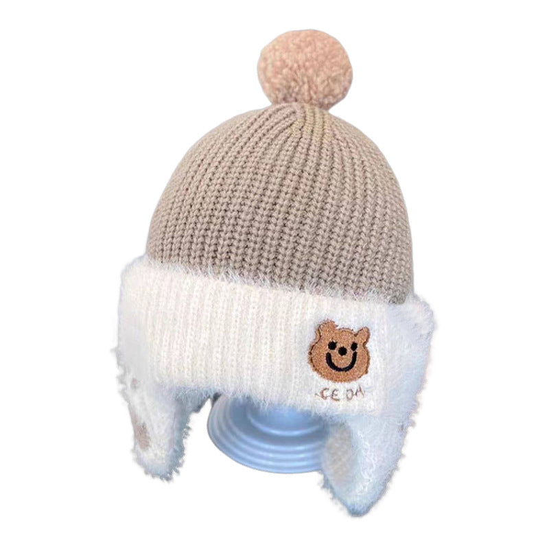 Children's Warm Knitted Male Female Cute Bear Fur Kids' Headwear