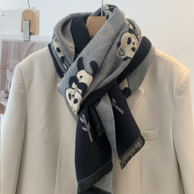 Panda Element Double-sided Thickened Long Section Scarfs