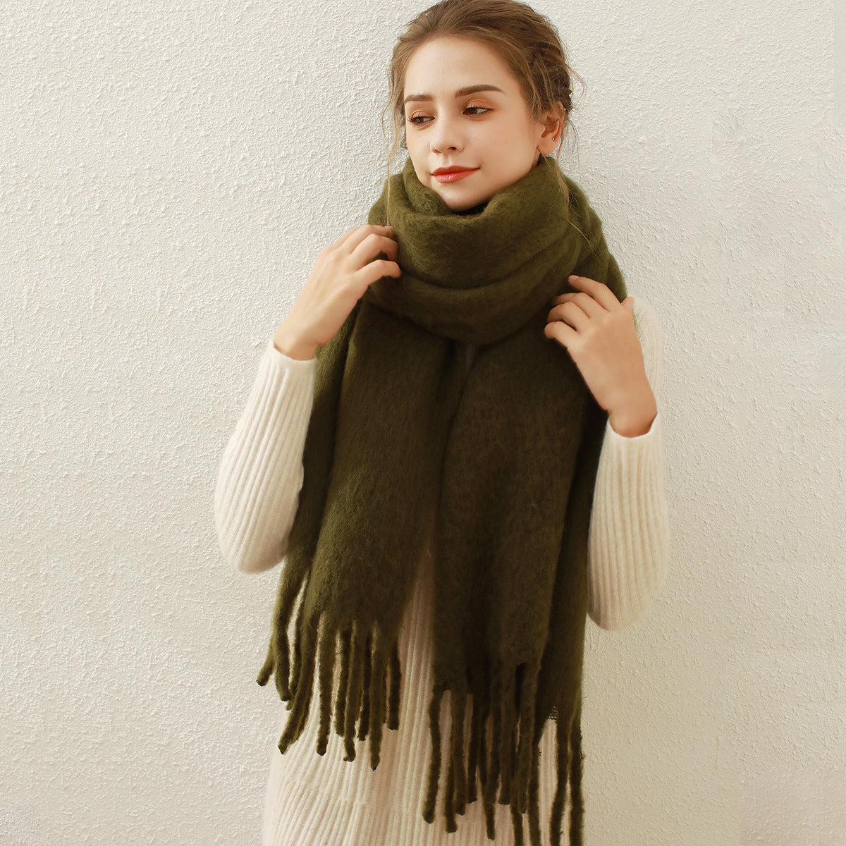 Women's Thick Warm Mohair Shawl Cashmere Silk Scarfs