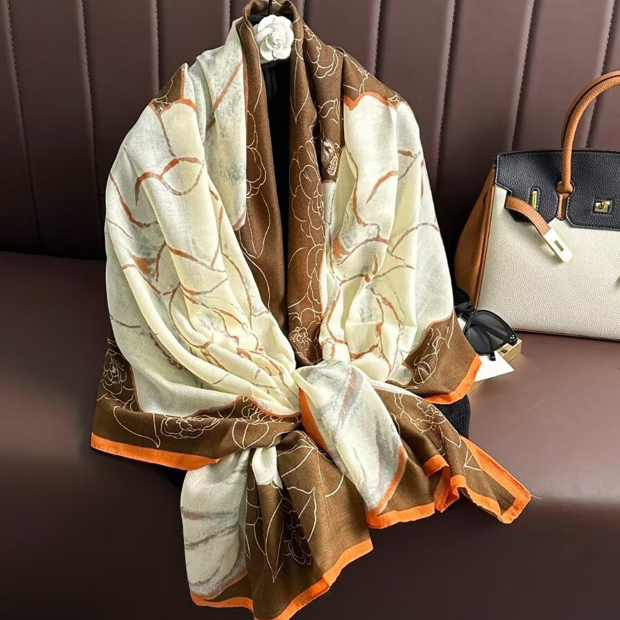 Broadcast Korean Style Printed Cotton Linen Classic Scarfs