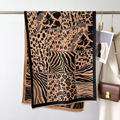 Zebra Pattern Stitching Fashionable Elegant Warm Scarfs