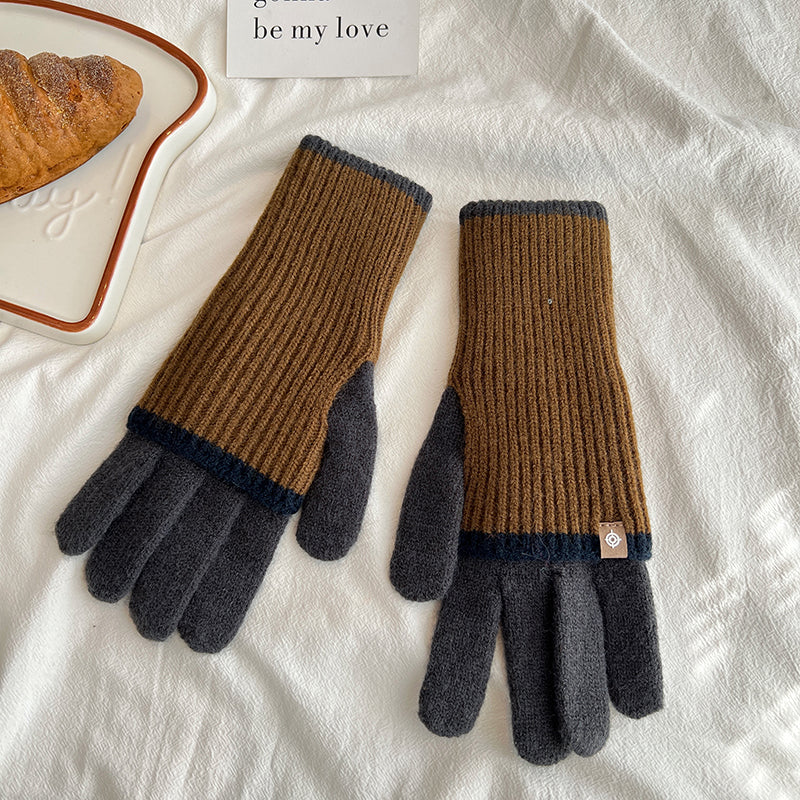 Women's Winter Color Contrast Patchwork Five-finger Touch Gloves