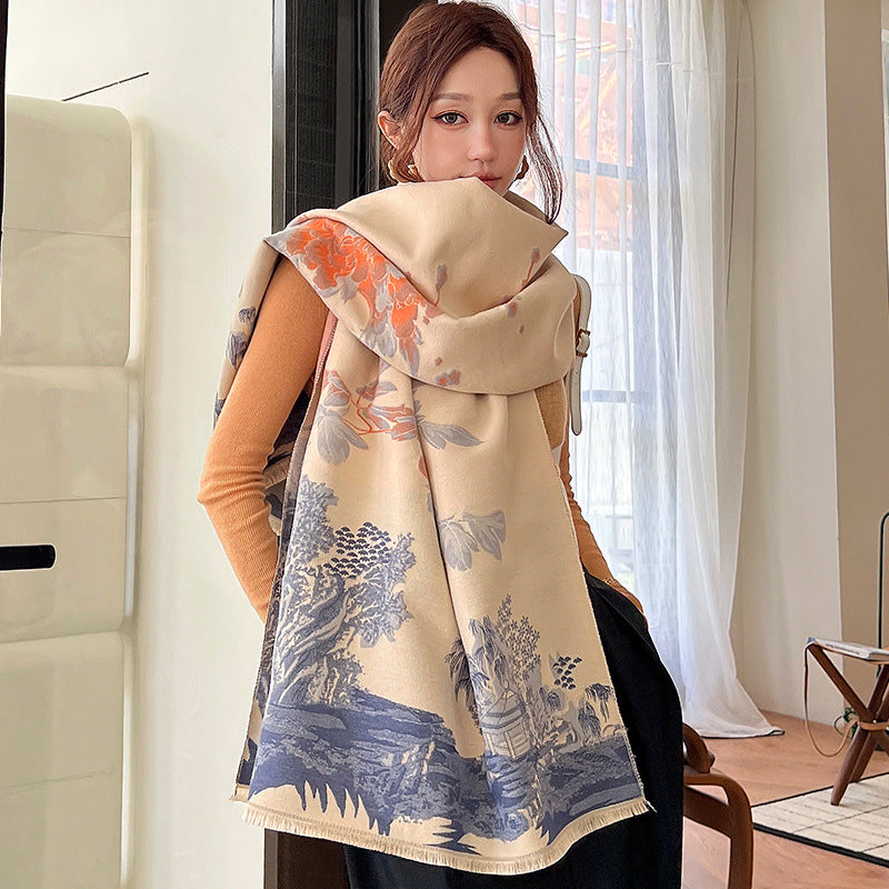 Women's Vintage Plum Thickened Double-sided Fashion Shawl Scarfs