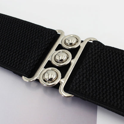 Women's Elastic Pair Of Buckles Dress Decorative Belts