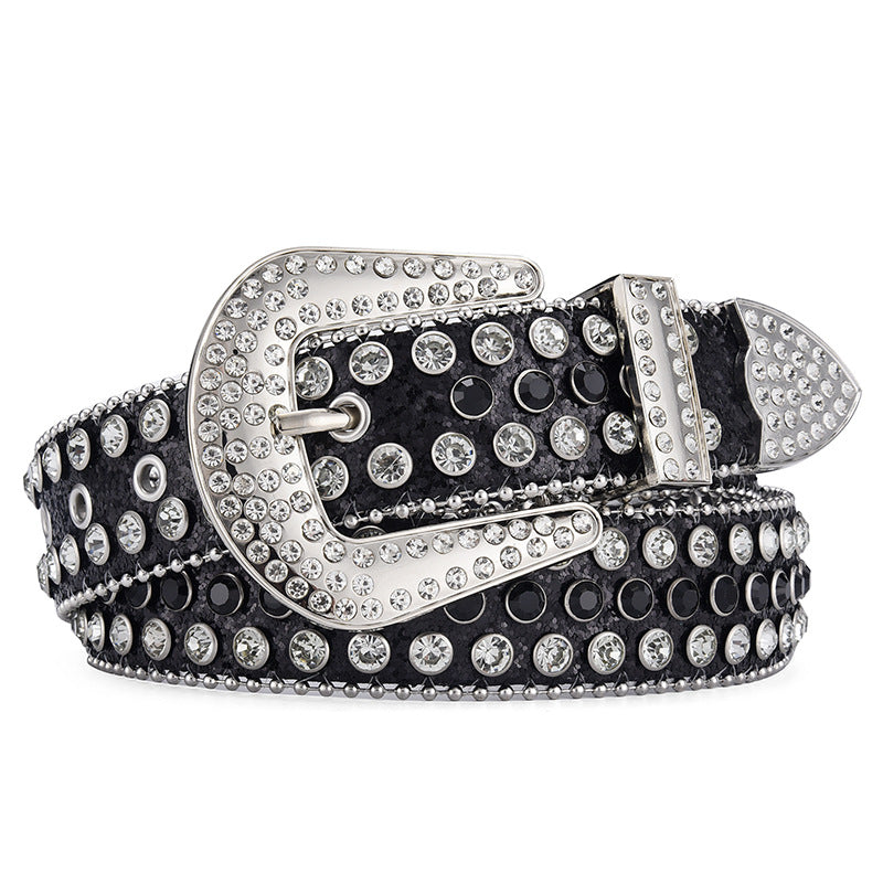 Women's & Men's Fashion Punk Rock Rivet Rhinestone Inlaid Wide Belts