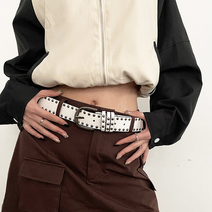 American Style Hip Hop Female Wide Punk Rivets Black Belts