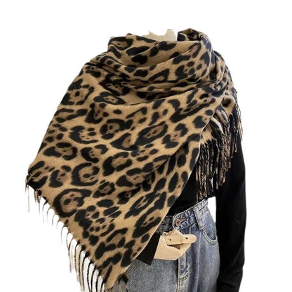 Leopard Print Thick Warm Korean Style Everyday Scarfs