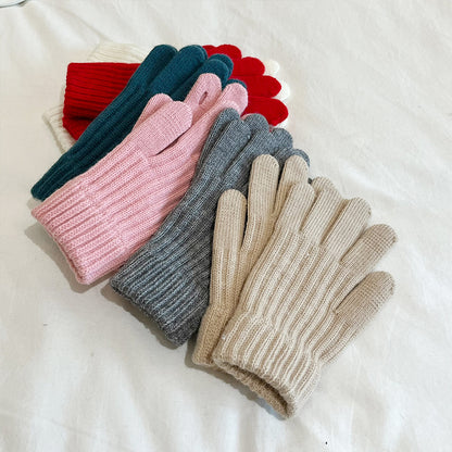 Women's Korean Style Vertical Jacquard Knitted Warm Winter Gloves