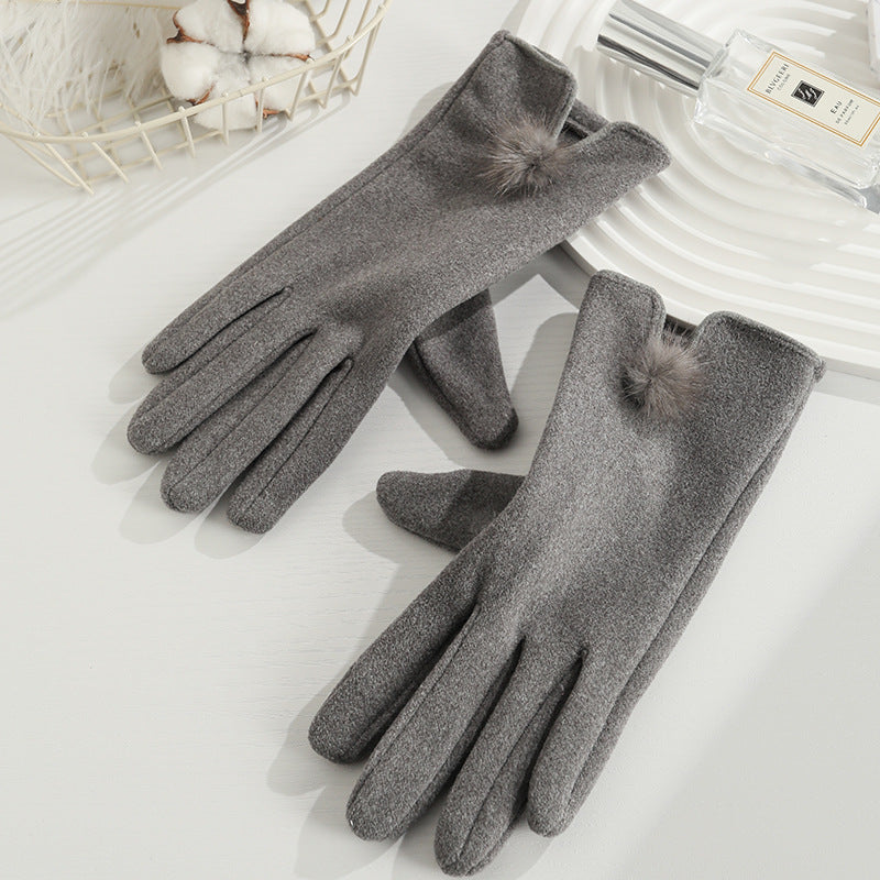 Women's Angora Fleece-lined Bow Outdoor Driving Cycling Sports Cute Gloves