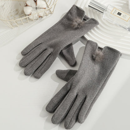 Women's Angora Fleece-lined Bow Outdoor Driving Cycling Sports Cute Gloves