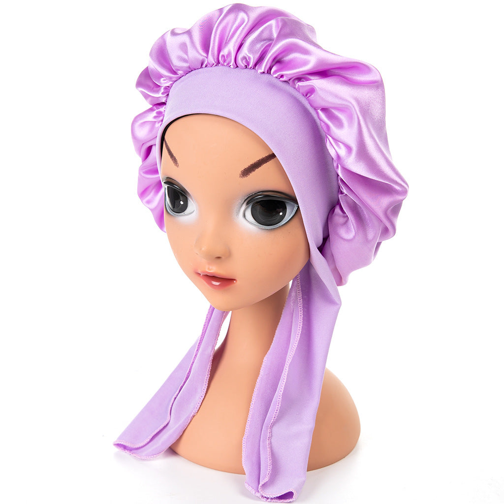 Children's Color Satin Round Cute Nightcap Two Kids' Headwear