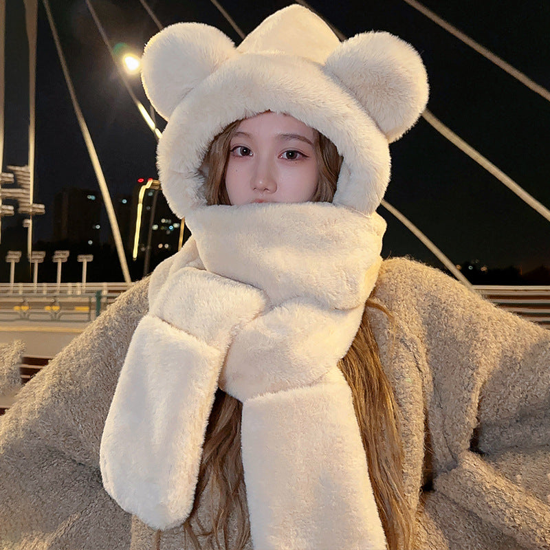 Women's Plush Bear Hat Integrated Winter Cartoon Kids' Headwear