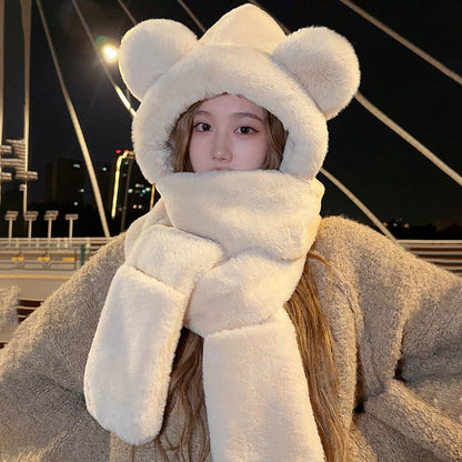 Women's Plush Bear Hat Integrated Winter Cartoon Kids' Headwear