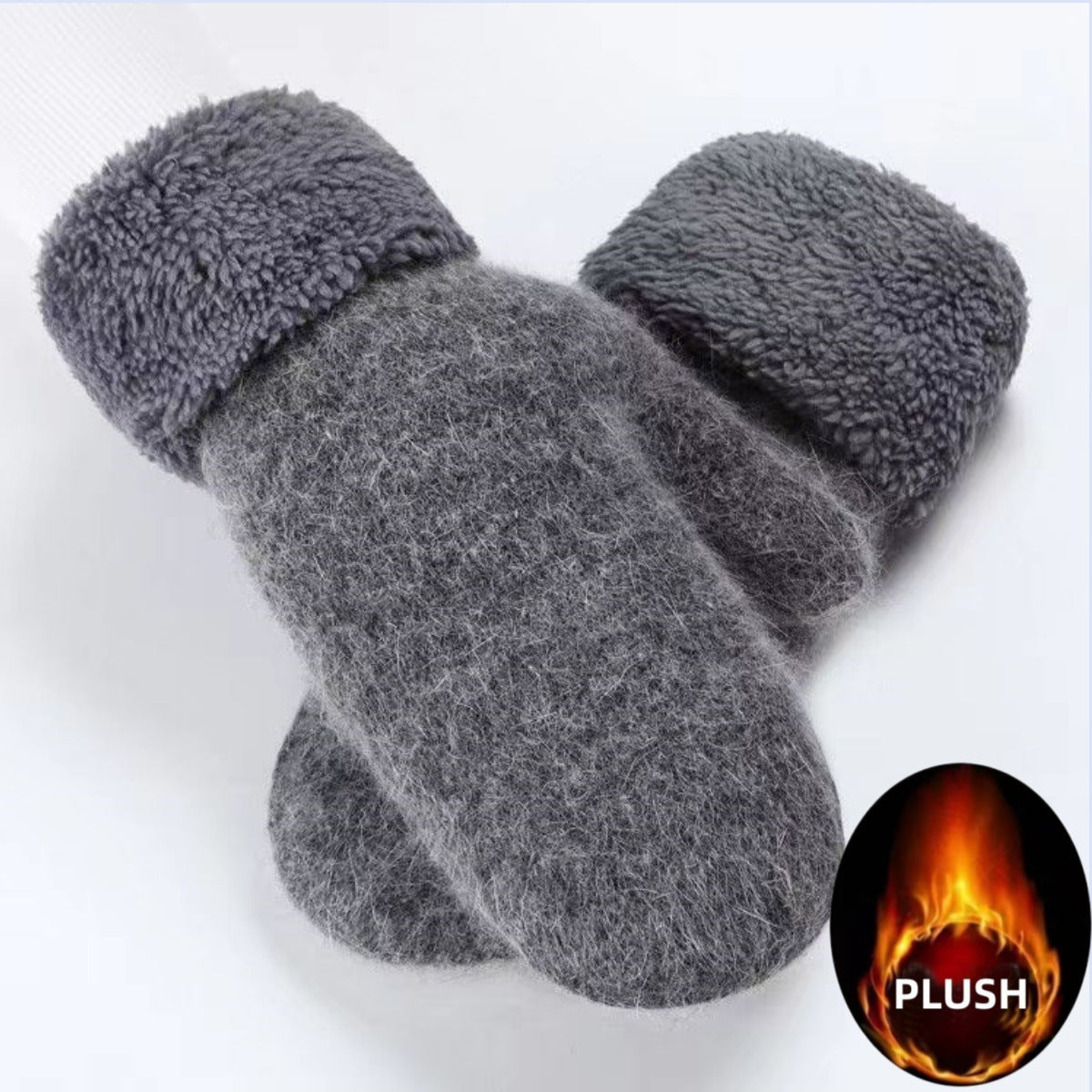 Women's Thick Angora Wool Warm Fashion Double Solid Gloves