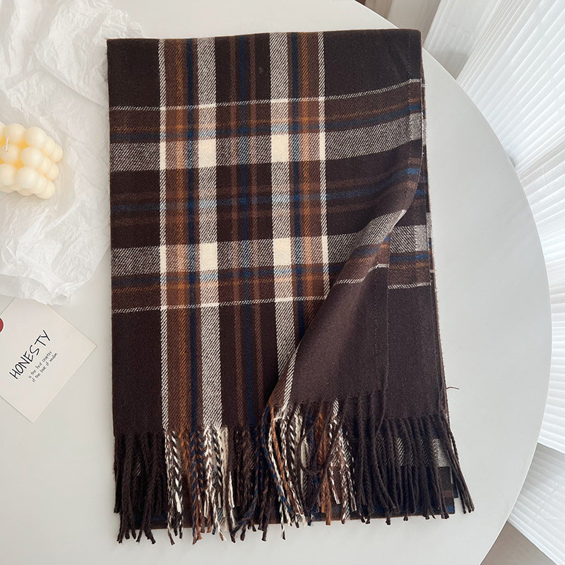 Women's Slouchy Plaid Korean Tassel Shawl Scarfs