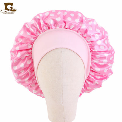 Children's Cartoon Elastic Wide-brimmed Satin Nightcap Shower Kids' Headwear