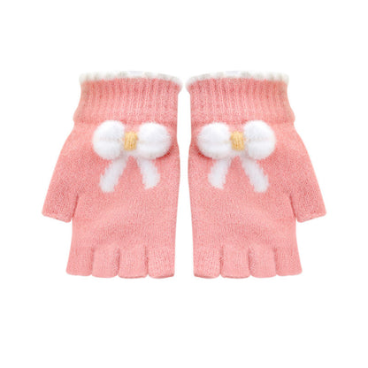 Women's Bow Knitted Half Finger Touch Screen Gloves