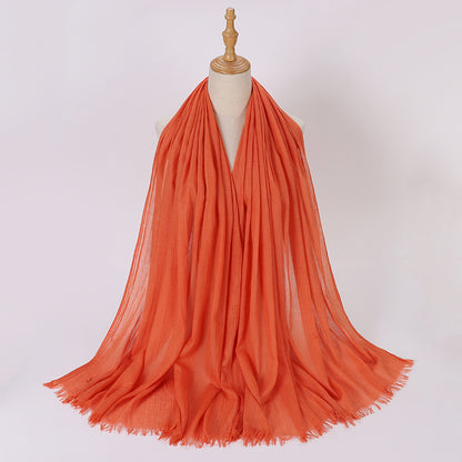 Pure Color Tassel Cotton Linen Hui Gauze Scarfs