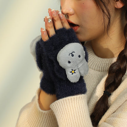 Women's Plush Cute Fleece-lined Open Finger Warm Gloves