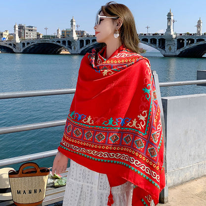 Women's Sunscreen Shawl Yunnan Grassland Travel Wear Silk Seaside Scarfs