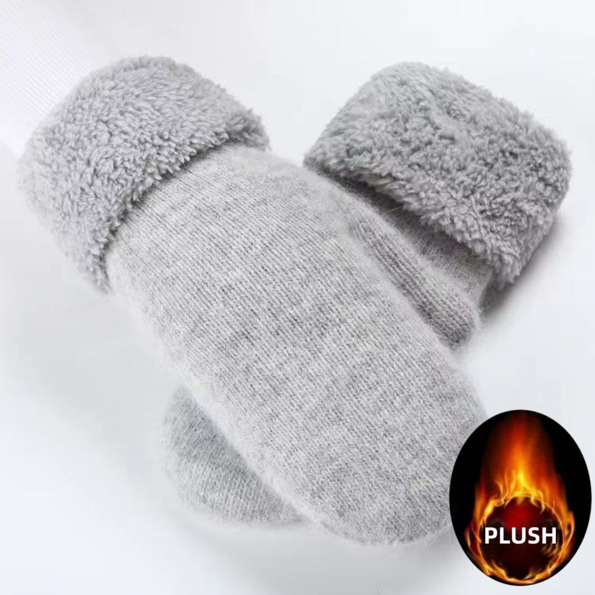 Women's Thick Angora Wool Warm Fashion Double Solid Gloves