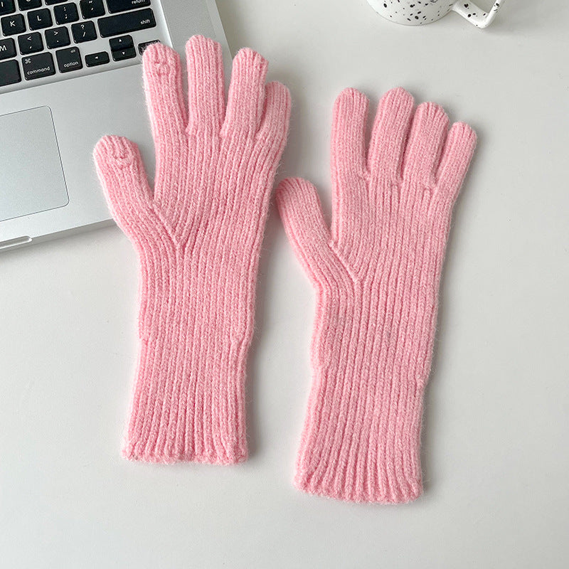 Color Woolen Knitted Candy Finger Open Gloves