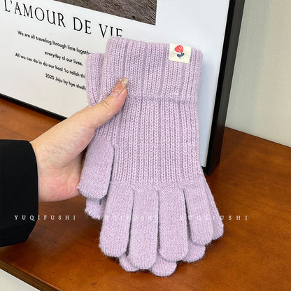 Knitted Warm Winter Cold Protection Thickening Couple Wool Finger Gloves