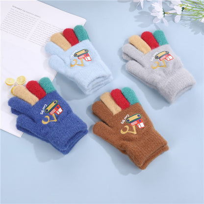 Children's Knitted Excavator Fleece Thickening Warm Kindergarten Gloves