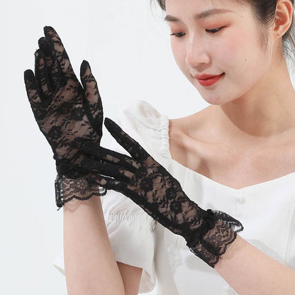 Women's Summer Thin Lace Short Black White Gloves