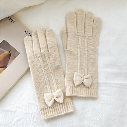 Touch Screen Finger Cute Knitting Wool Five Female Gloves