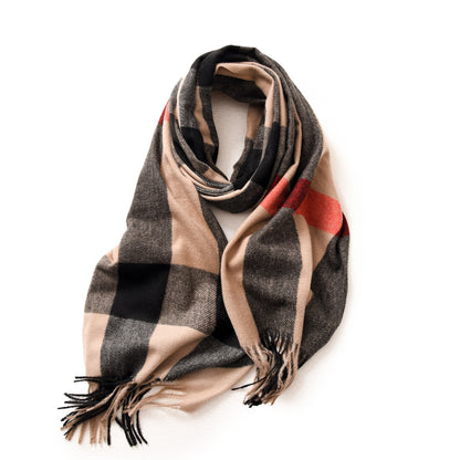 Women's Winter Plaid Printed Tassel Artificial Cashmere Scarfs