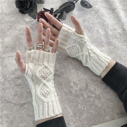 Warm Half Knitting Wool Solid Color Couple Gloves