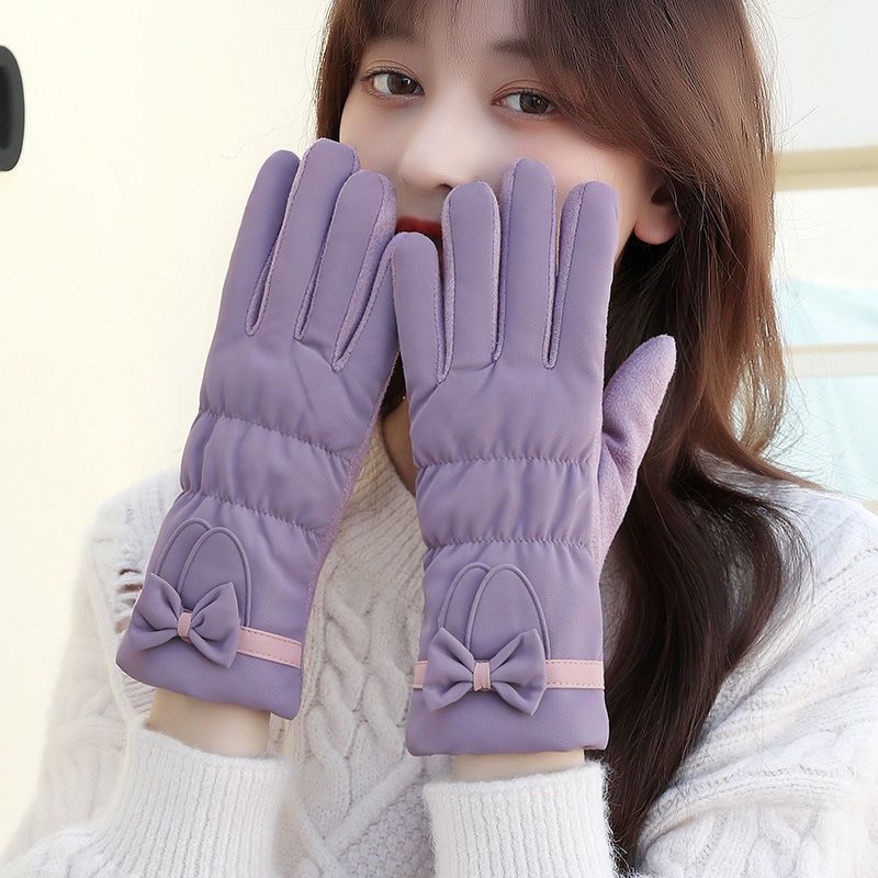 Down Cotton Bow Female Riding Warm Cute Cold Gloves