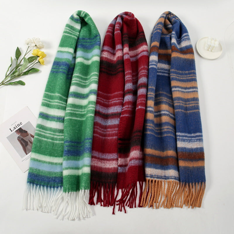 Striped Mohair Winter Warm Thick Color Scarfs