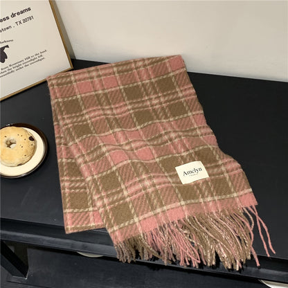 Cashmere Feel Plaid Female Warm Christmas Scarfs