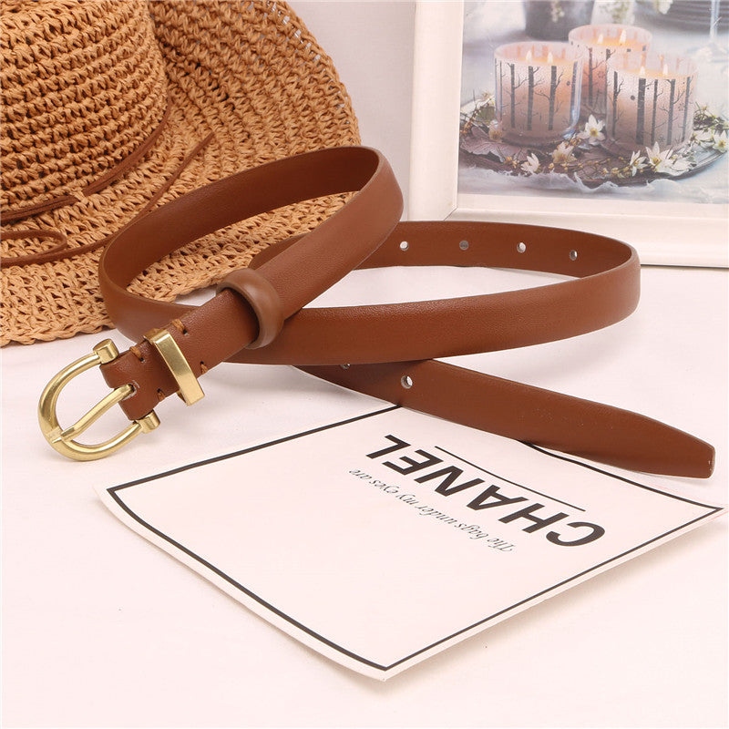 Women's Leather Fashionable Small Thin Female Brown Belts