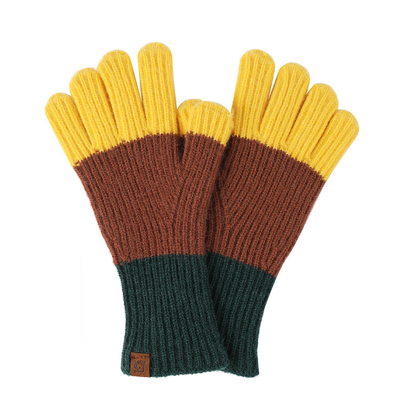 Contrast Color Touch Screen Fingerless Knitted Knitting Gloves