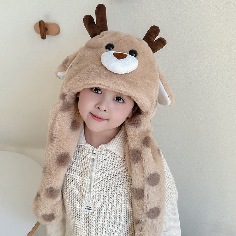 Children's Ears Moving Plush Bonnet One-piece Will Kids' Headwear