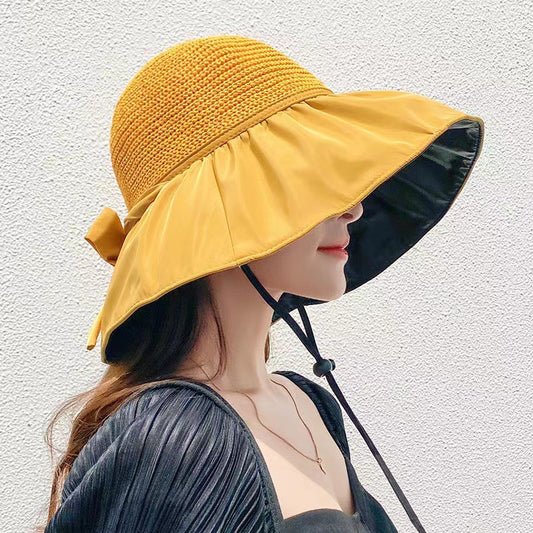 Women's Bucket Hat Summer Travel Sun Solid Color Big Hats & Caps