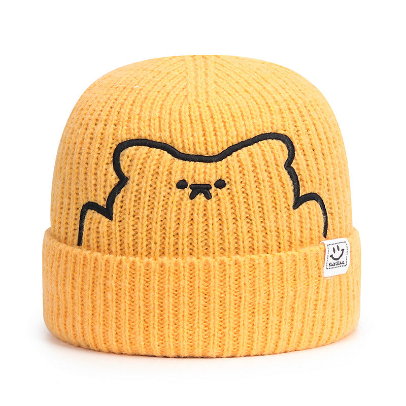 Women's Smiley Face Cloth Label Woolen Green Hats & Caps