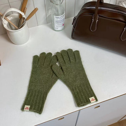 Woolen Knitted Labeling Finger Exposed Touch Gloves