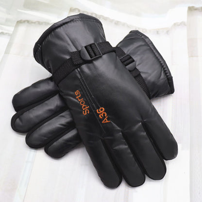 Men's Leather Thickened Version Long Veet Lining Warm Cycling Gloves