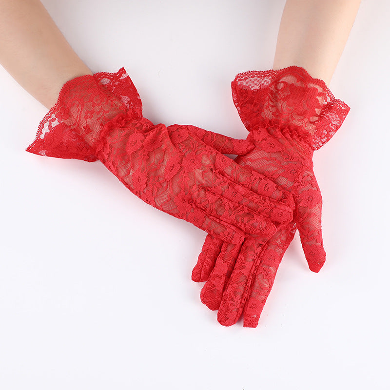 Women's Summer Black Large Lace Sexy Short Sun Gloves