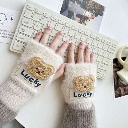 Half Finger Cartoon Knitted Bracers Thick Gloves